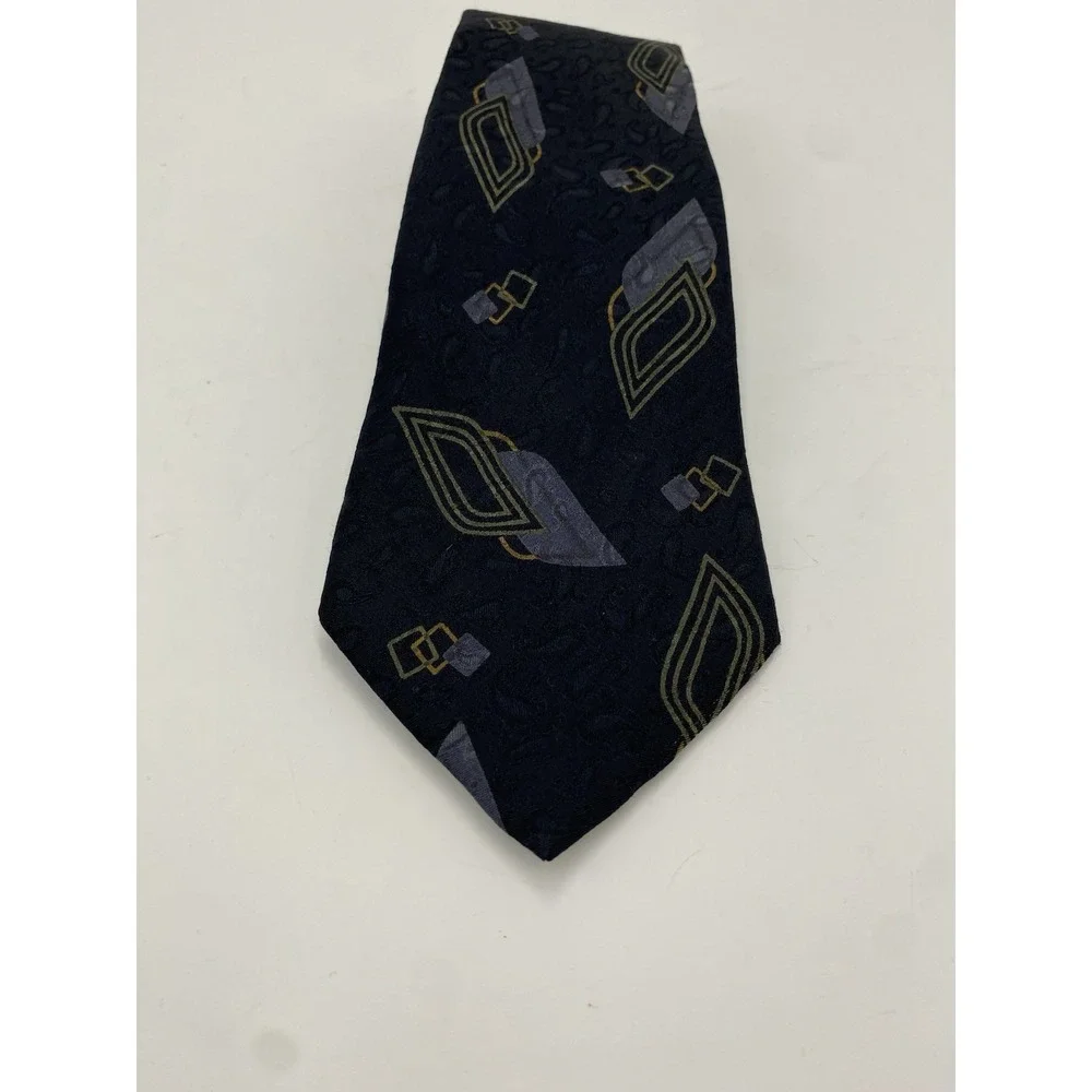 Ermenegildo Zegna Men's 100%‎ Silk Patterned Necktie Black *read*